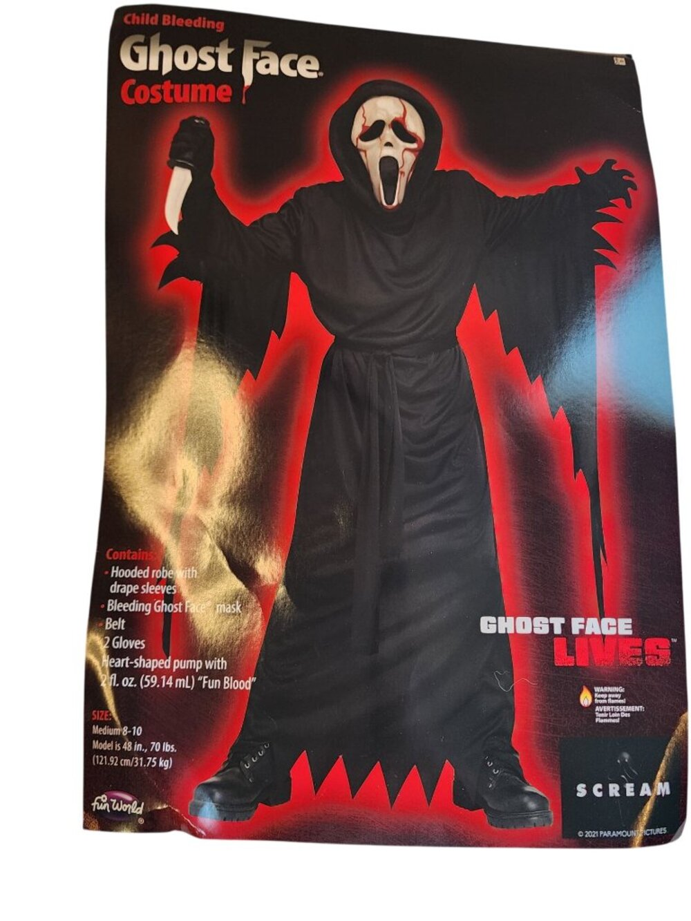 Ghost Face Costume Blood Face Mask Childs Size 8-10